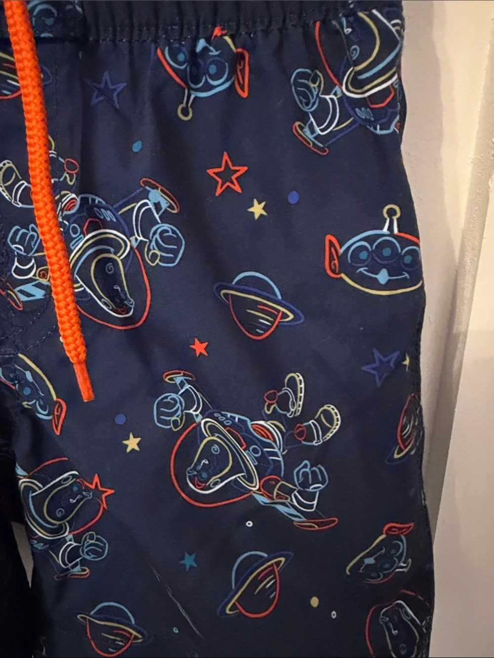 Kids Navy Toy Story Buzz Swim Shorts with Red Drawstring (#1)